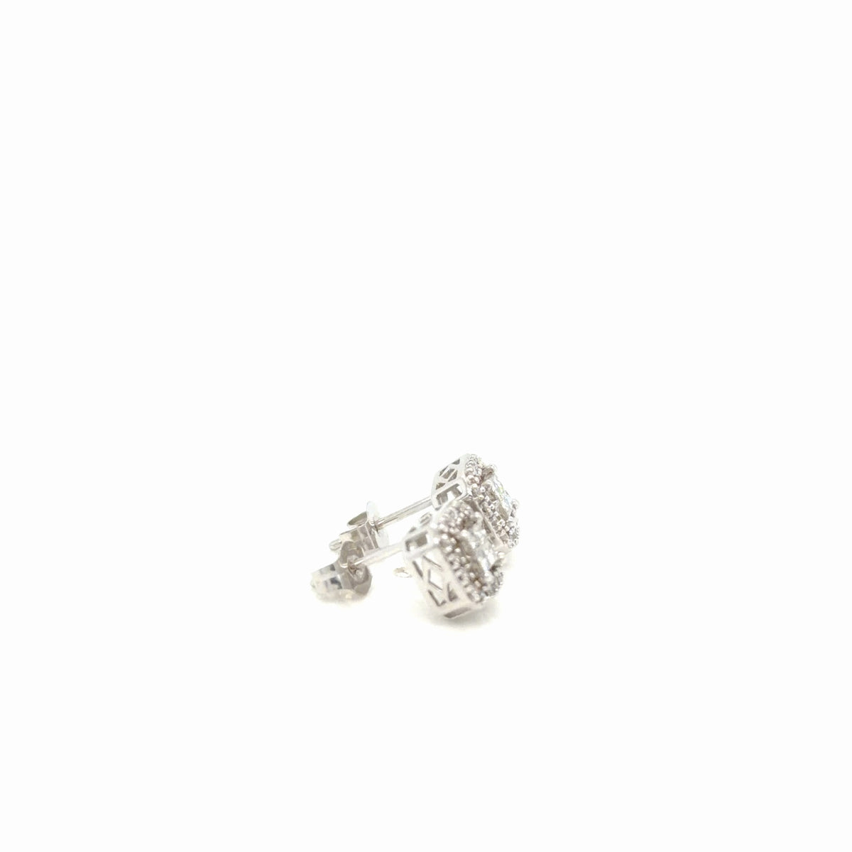 Diamond Halo Stud Earrings 10K White Gold 0.20 ctw Round Princess Cut (view 3)
