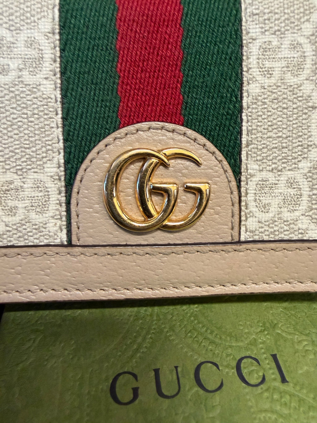 Gucci Ophidia GG Supreme Card Case Wallet, Beige Web, With Box (view 12)