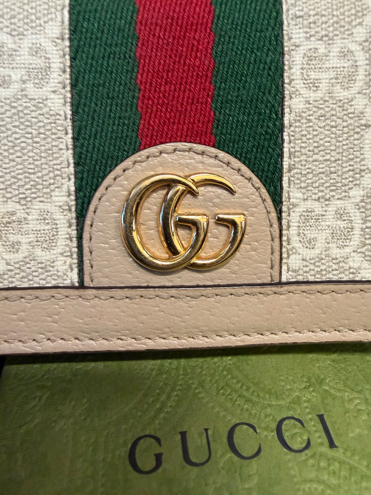 Gucci Ophidia GG Supreme Card Case Wallet, Beige Web, With Box (view 12)