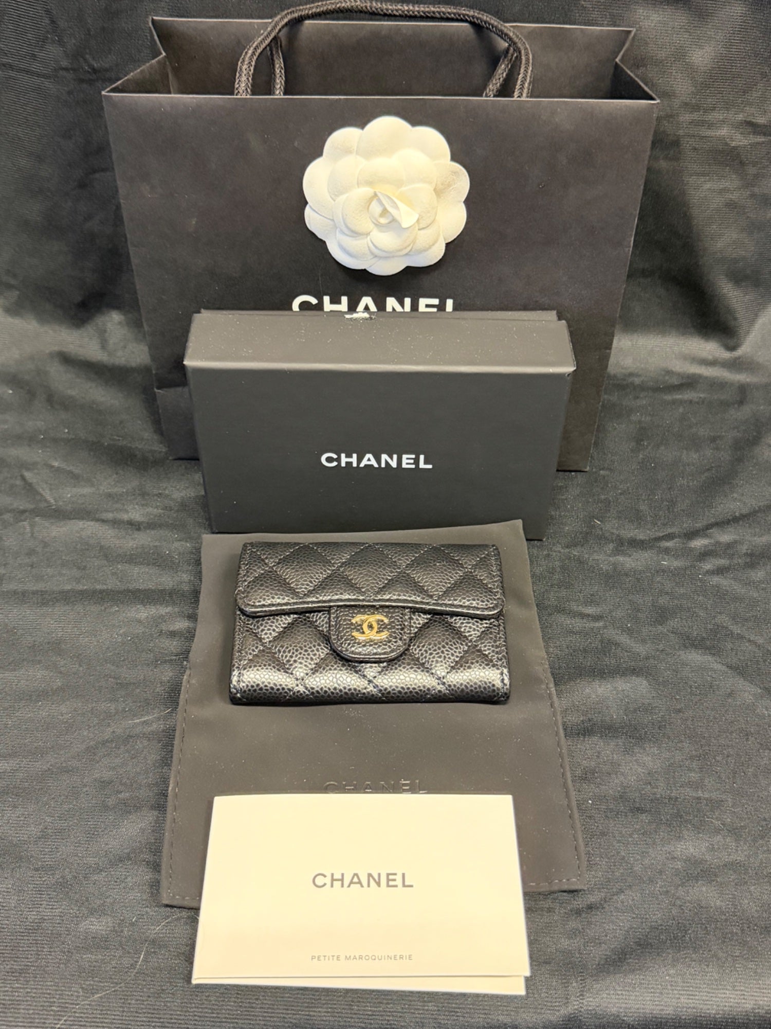 Chanel Classic Flap Card Holder Wallet Black Caviar Gold Hardware