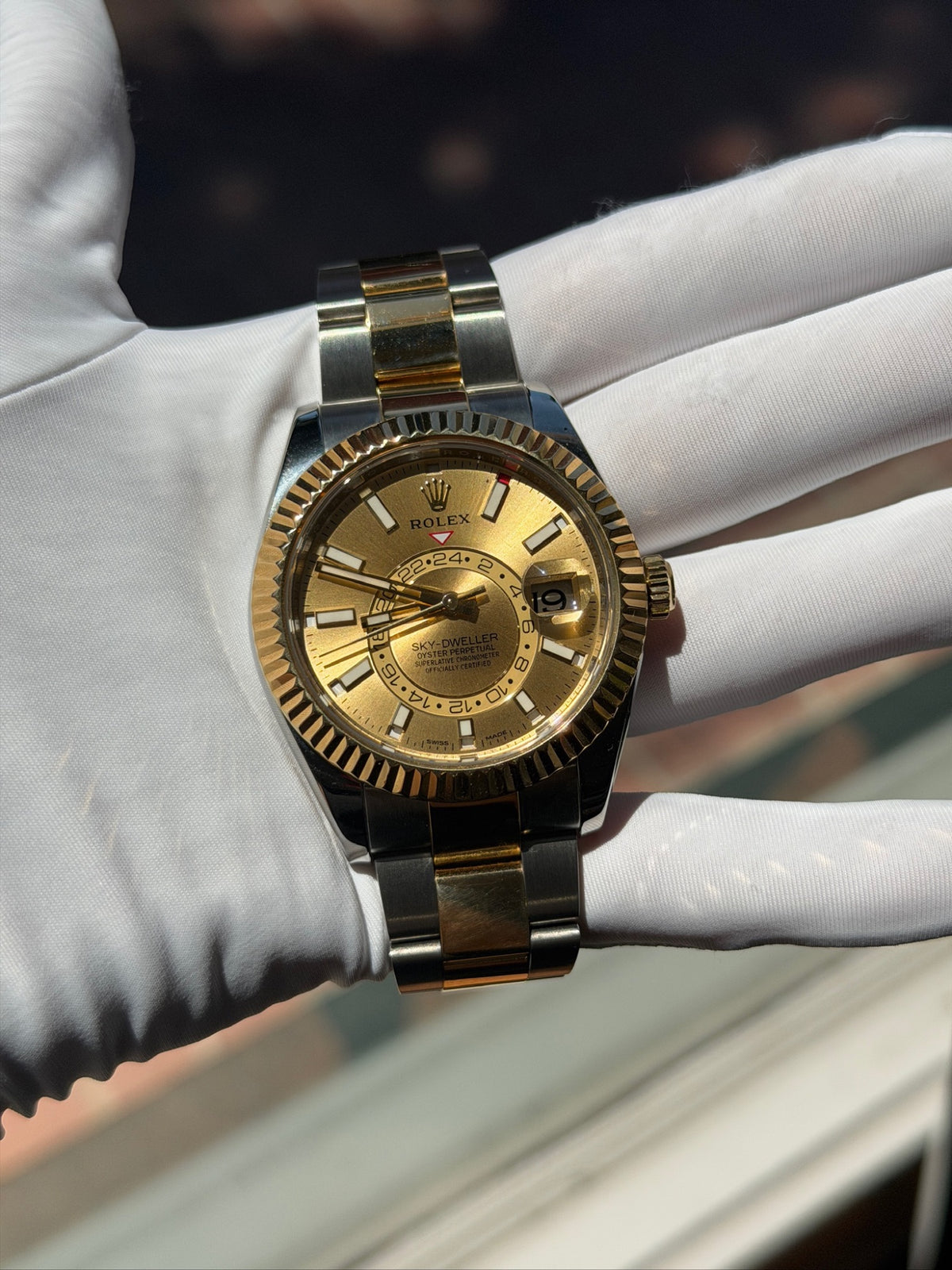 Rolex Sky-Dweller 42mm Two-Tone Steel 18k Gold Champagne Dial 326933 (view 13)
