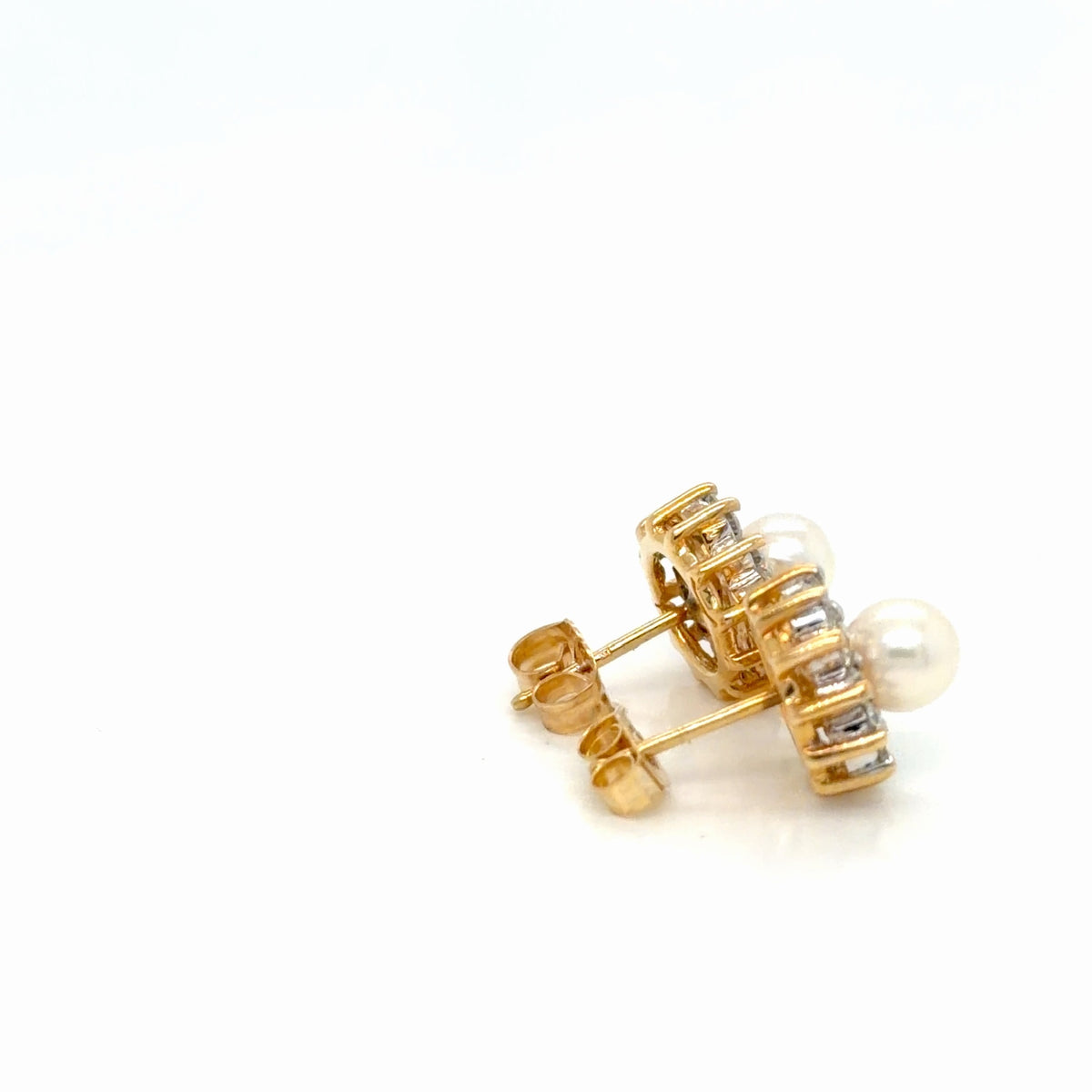 14k Yellow Gold Pearl Diamond Halo Stud Earrings 0.72 ctw Natural (view 4)