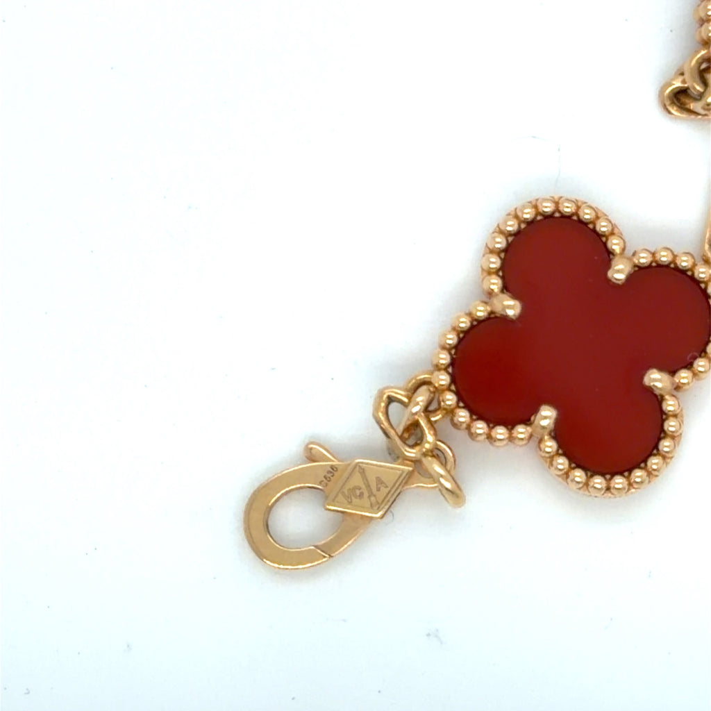 Van Cleef & Arpels Vintage Alhambra 5 Motif Bracelet 18K Rose Gold Carnelian (view 5)