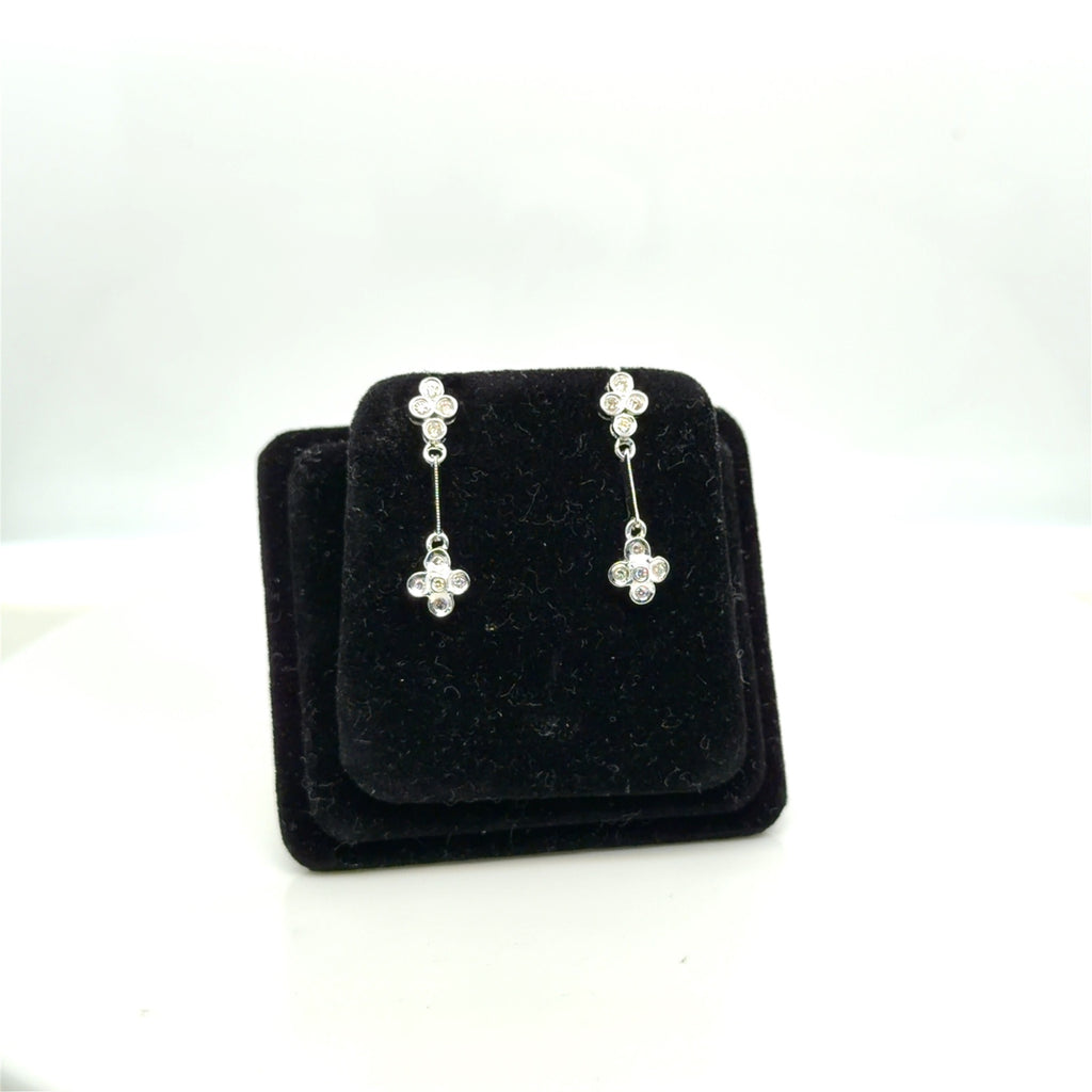 Diamond Drop Earrings 14K White Gold 0.20 Ctw Flower Dangle (view 1)