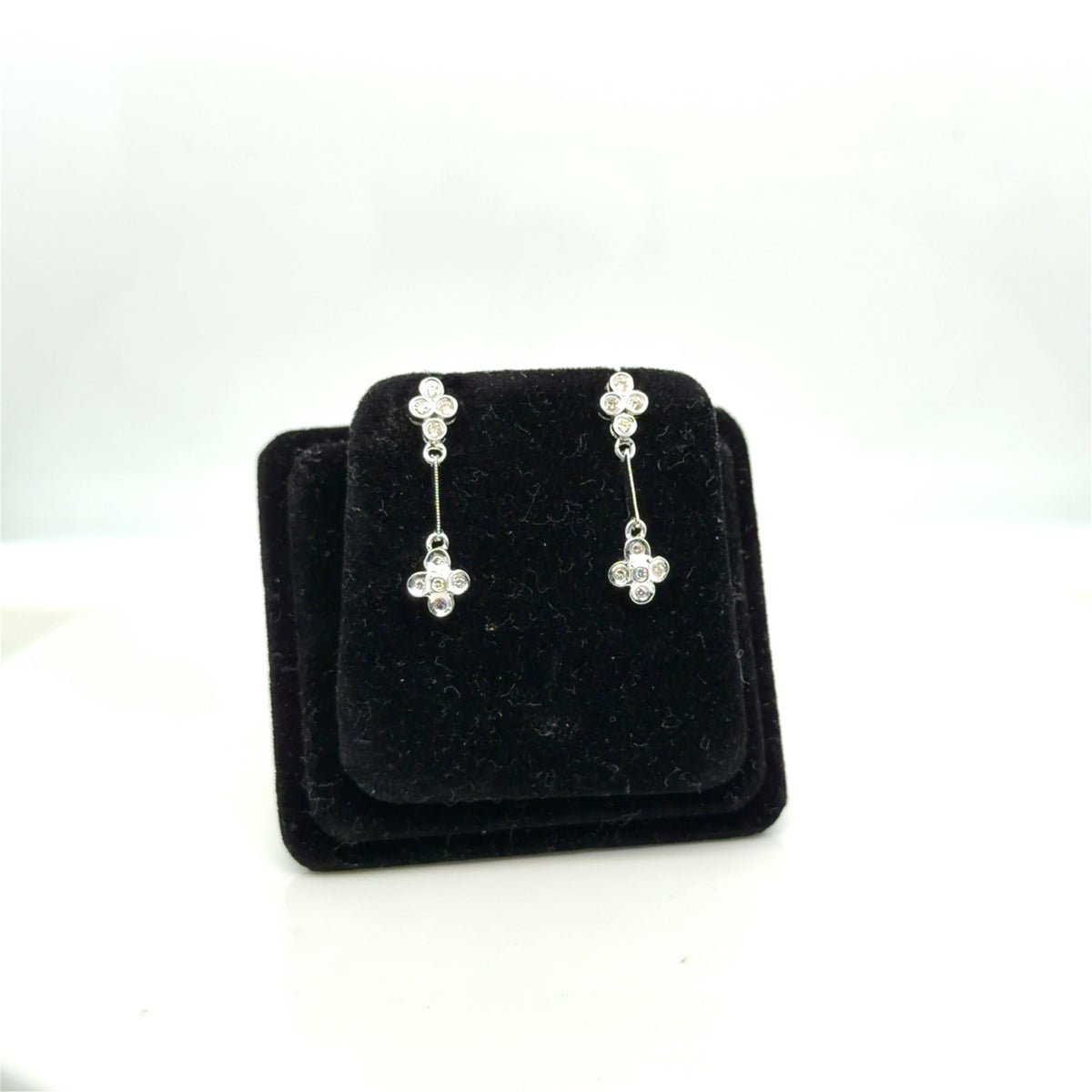Diamond Drop Earrings 14K White Gold 0.20 Ctw Flower Dangle (view 1)