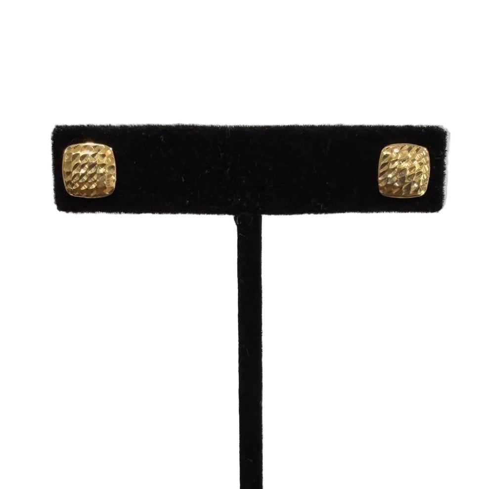 14K Yellow Gold Hammered Cushion Stud Earrings, 1.27g