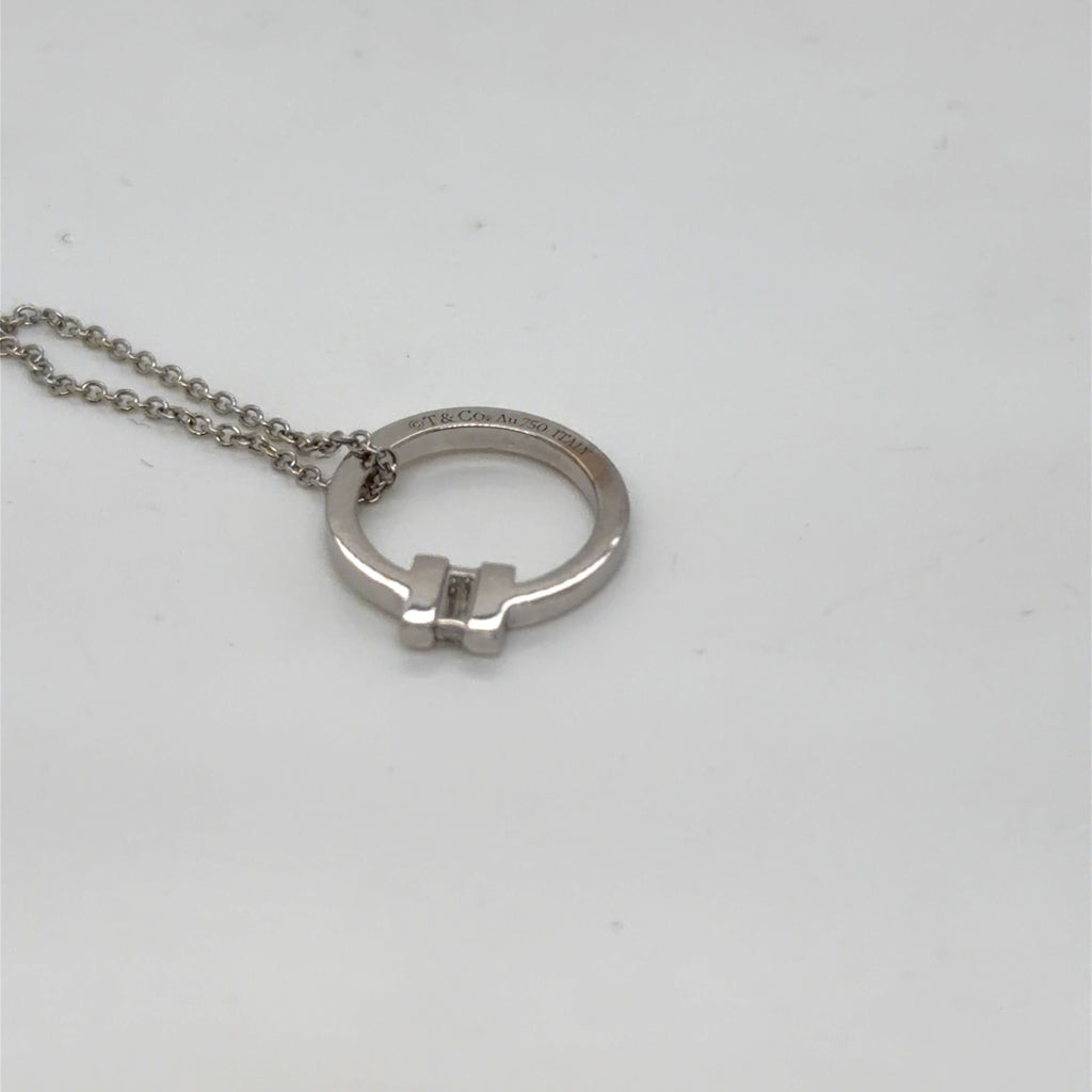 Tiffany & Co. 18K White Gold T Wire Circle Diamond Pendant Necklace 18" (view 3)