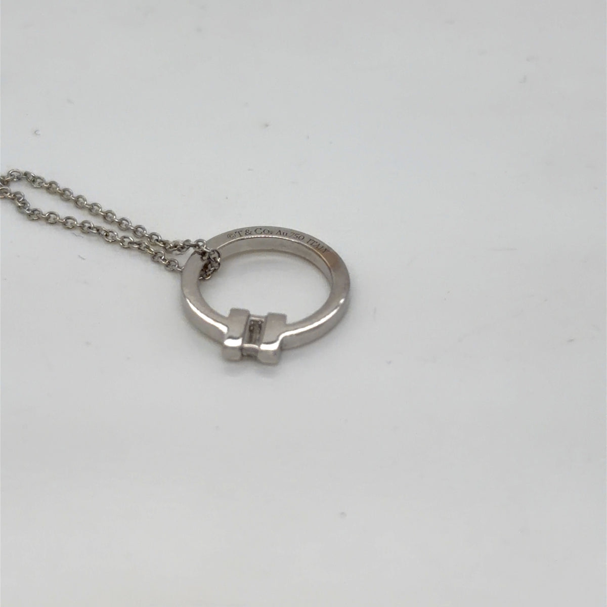 Tiffany & Co. 18K White Gold T Wire Circle Diamond Pendant Necklace 18" (view 3)