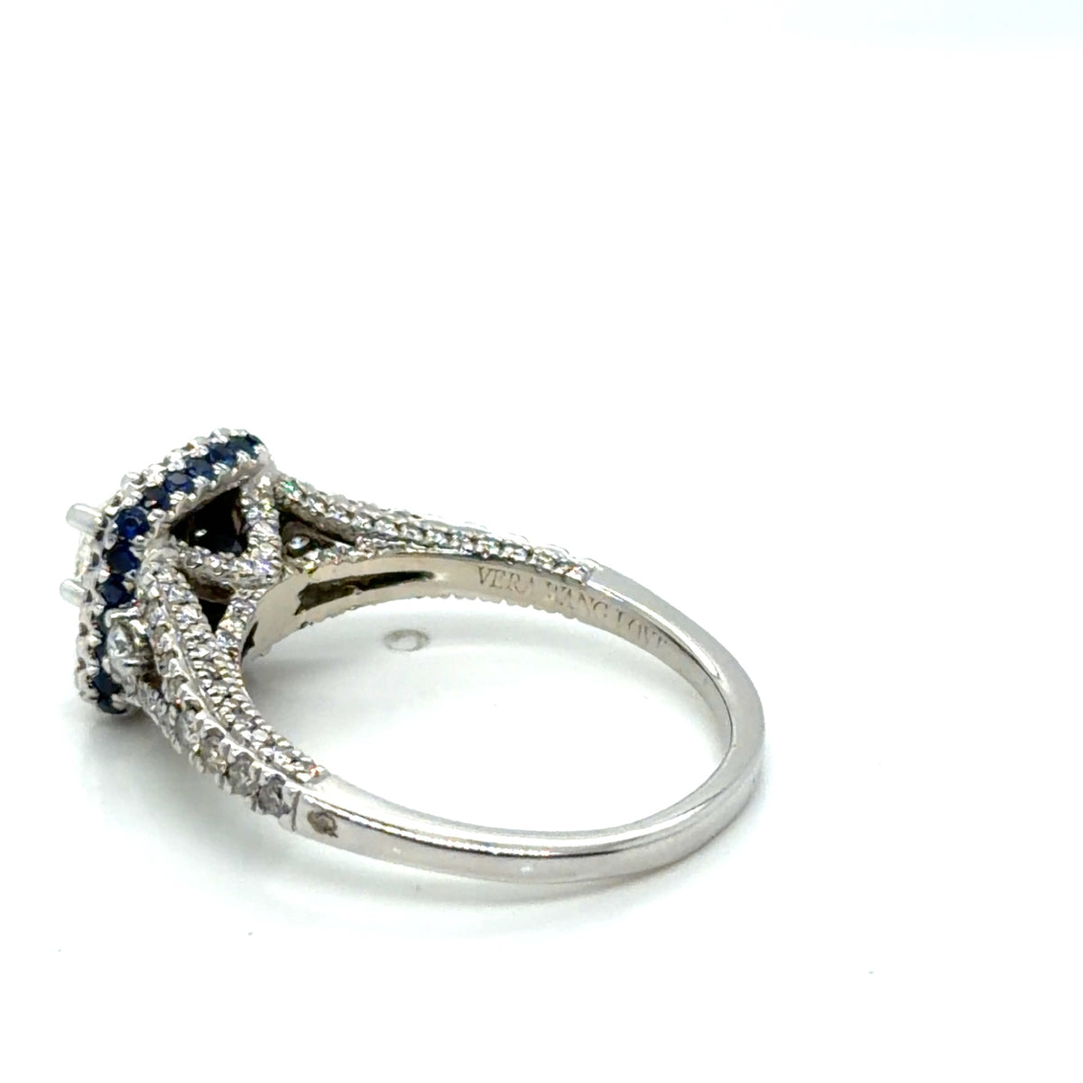 Vera Wang 14K White Gold Diamond Sapphire Double Halo Ring 1.50 ctw Sz 9.5 (view 8)