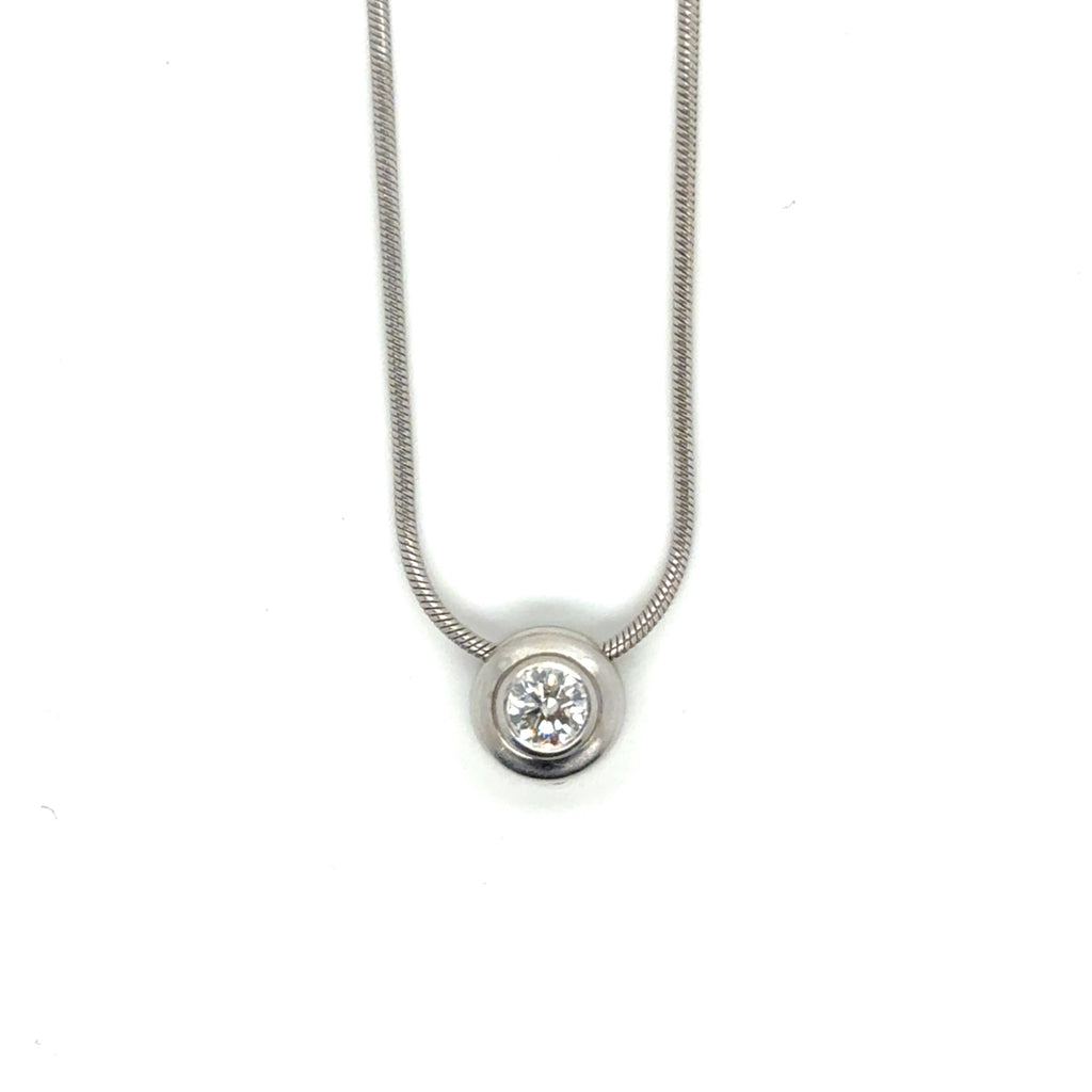14k White Gold Diamond Bezel Slider Pendant Necklace 0.30 Ct G VS 16 In