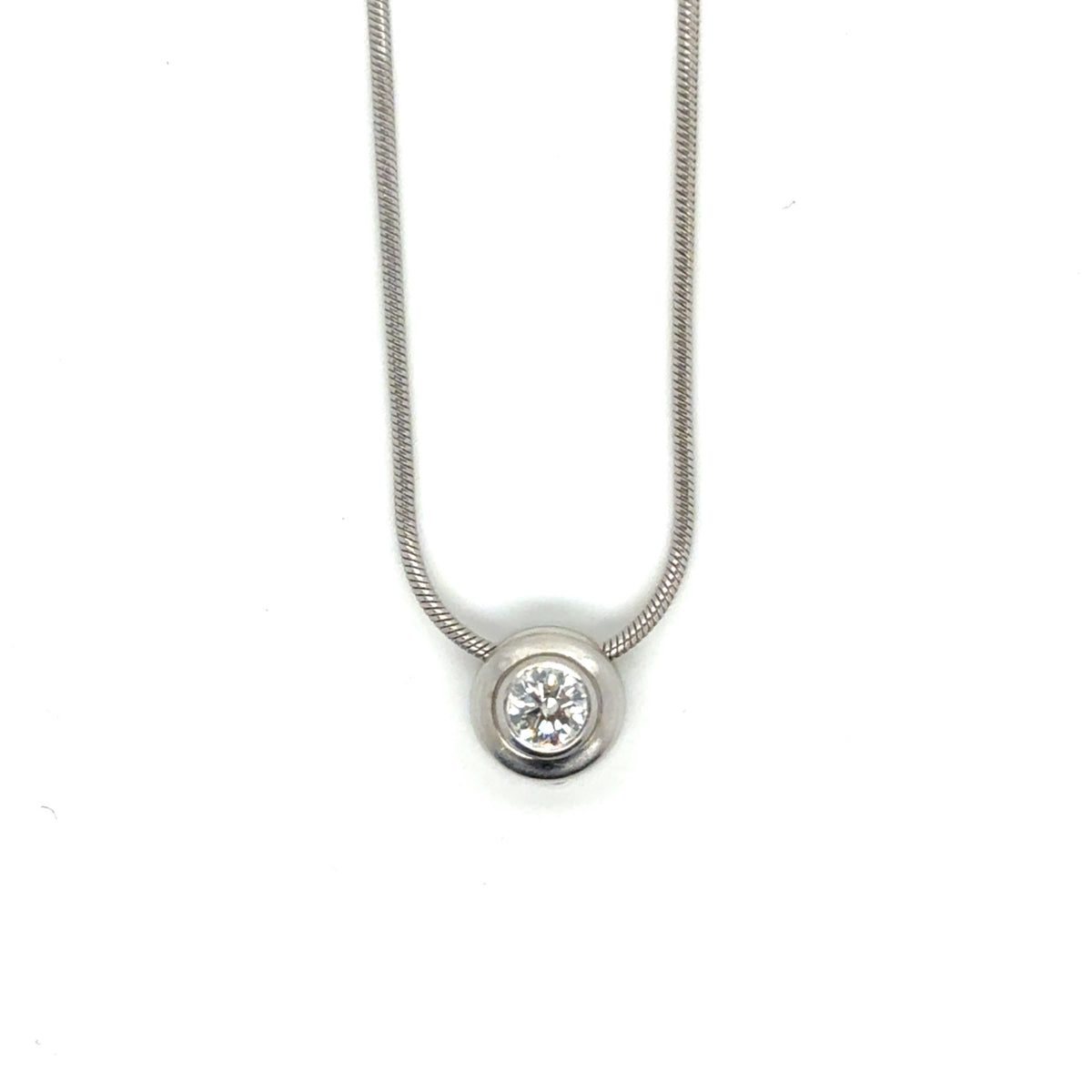 14k White Gold Diamond Bezel Slider Pendant Necklace 0.30 Ct G VS 16 In