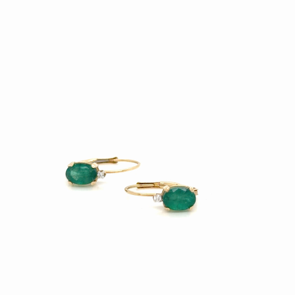 14K Yellow Gold Oval Emerald Diamond Leverback Earrings 1.10 Ctw (view 2)