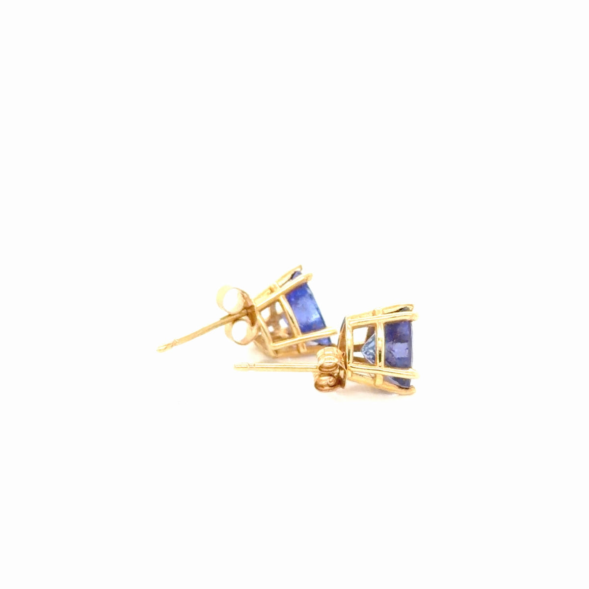Tanzanite Trillion Stud Earrings 14K Yellow Gold Pre-Owned (view 3)