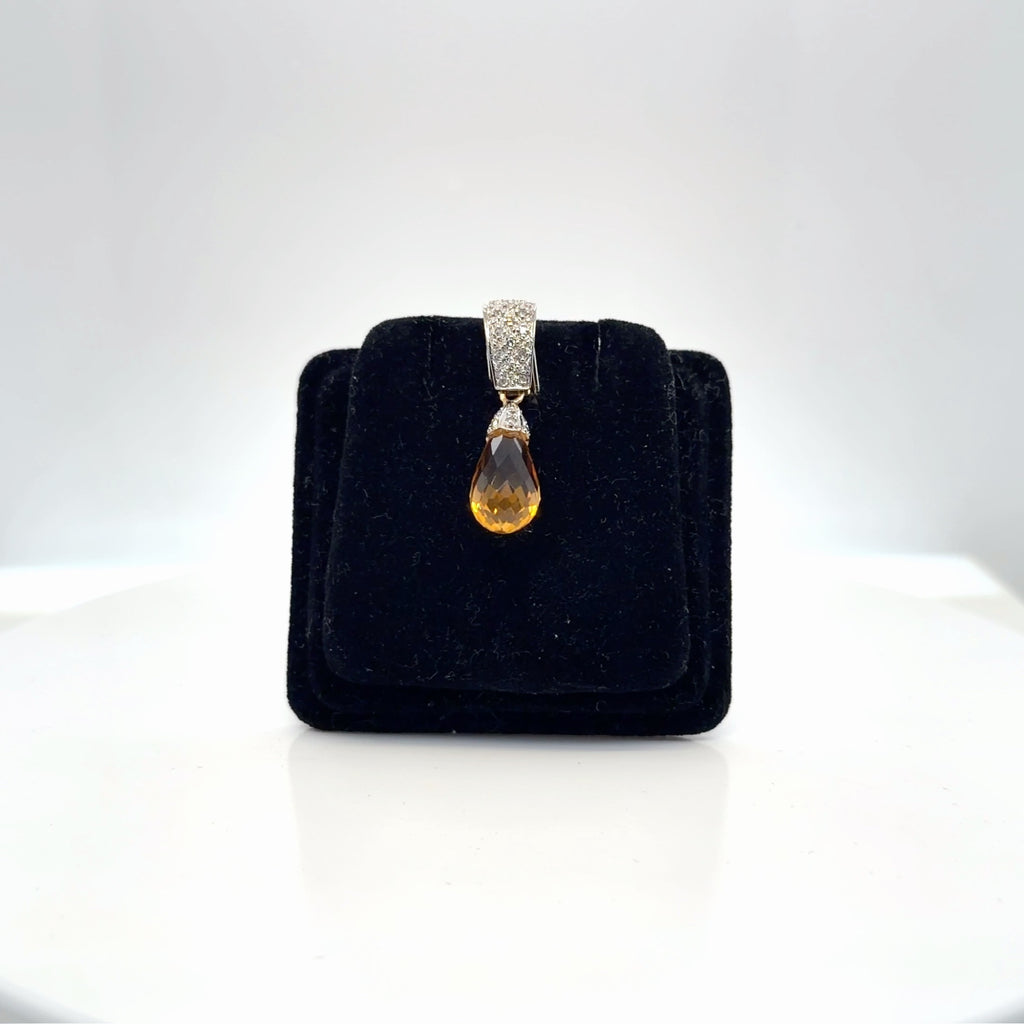14k Two-Tone Gold Citrine Briolette Drop Pendant with Diamond Pavé (view 2)