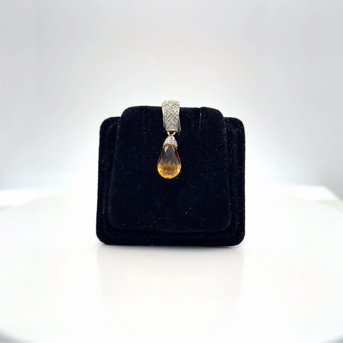 14k Two-Tone Gold Citrine Briolette Drop Pendant with Diamond Pavé (view 2)