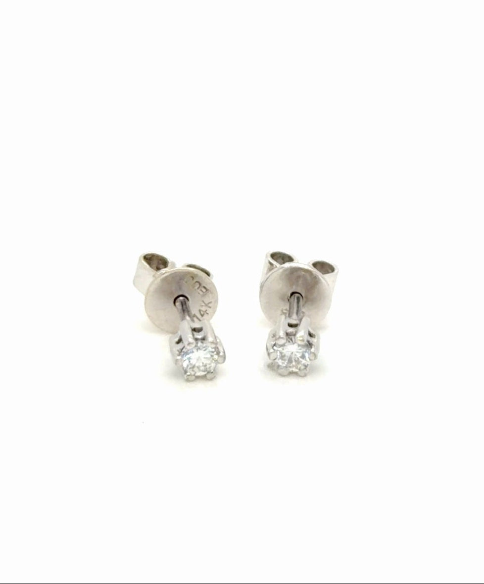 14k White Gold Natural Diamond Stud Earrings 0.14 ctw Round Solitaire G VS