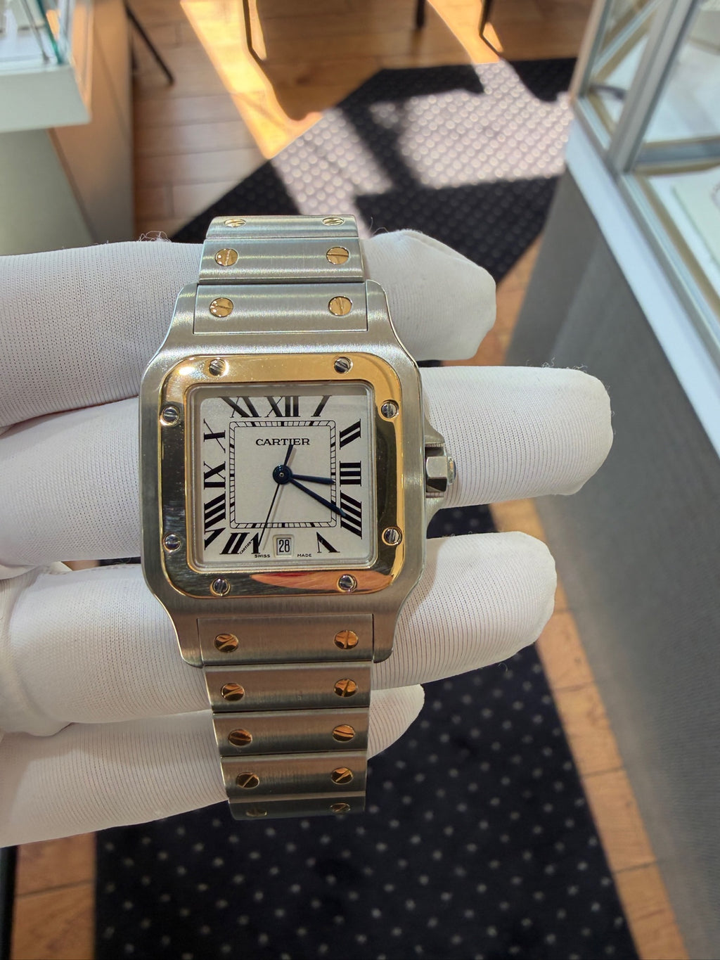 Cartier Santos Galbee Two-Tone Steel 18k Gold Watch Ref. 1566 28mm (view 10)