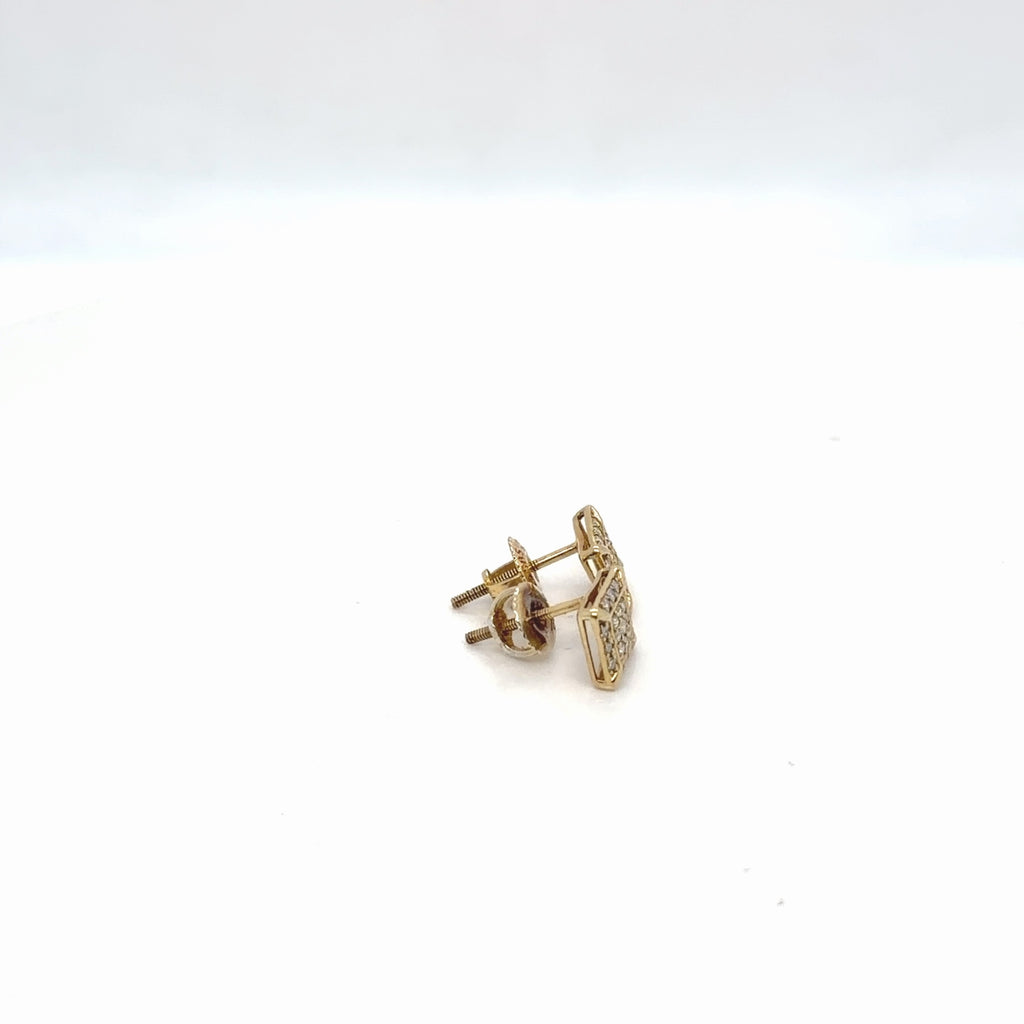 10K Yellow Gold Square Pave Stud Earrings with Screw Backs (view 2)
