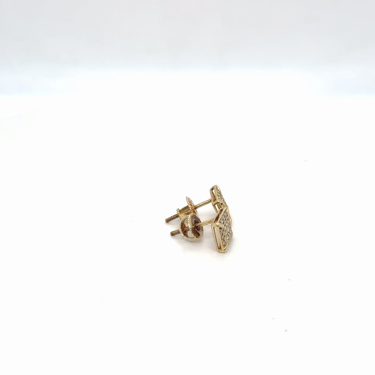 10K Yellow Gold Square Pave Stud Earrings with Screw Backs (view 2)