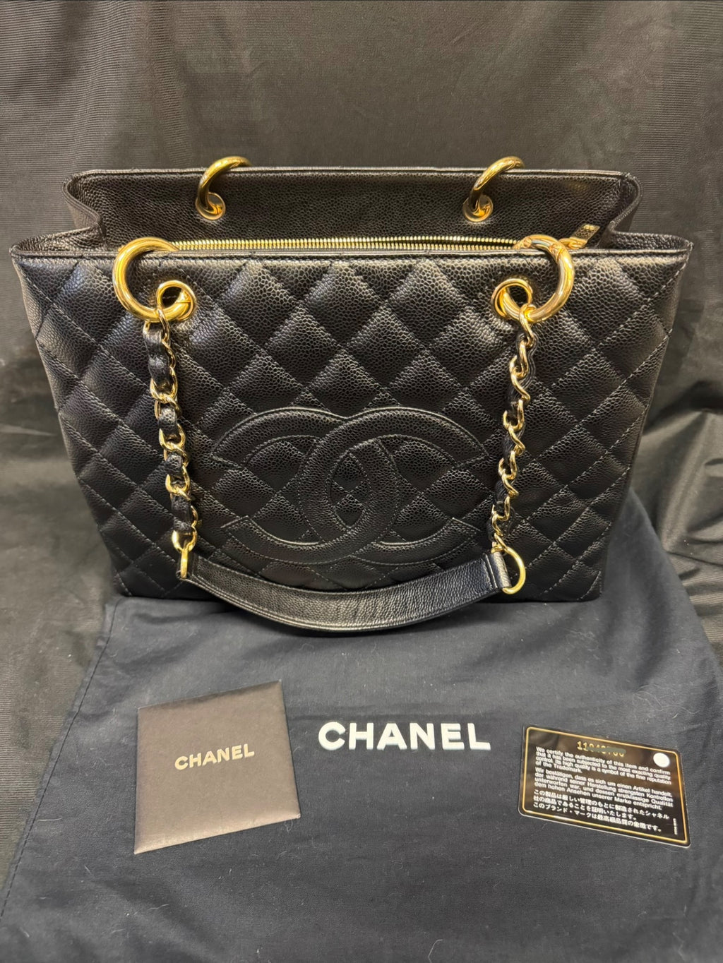Chanel Grand Shopping Tote Black Caviar Leather Gold-Tone Hardware GST
