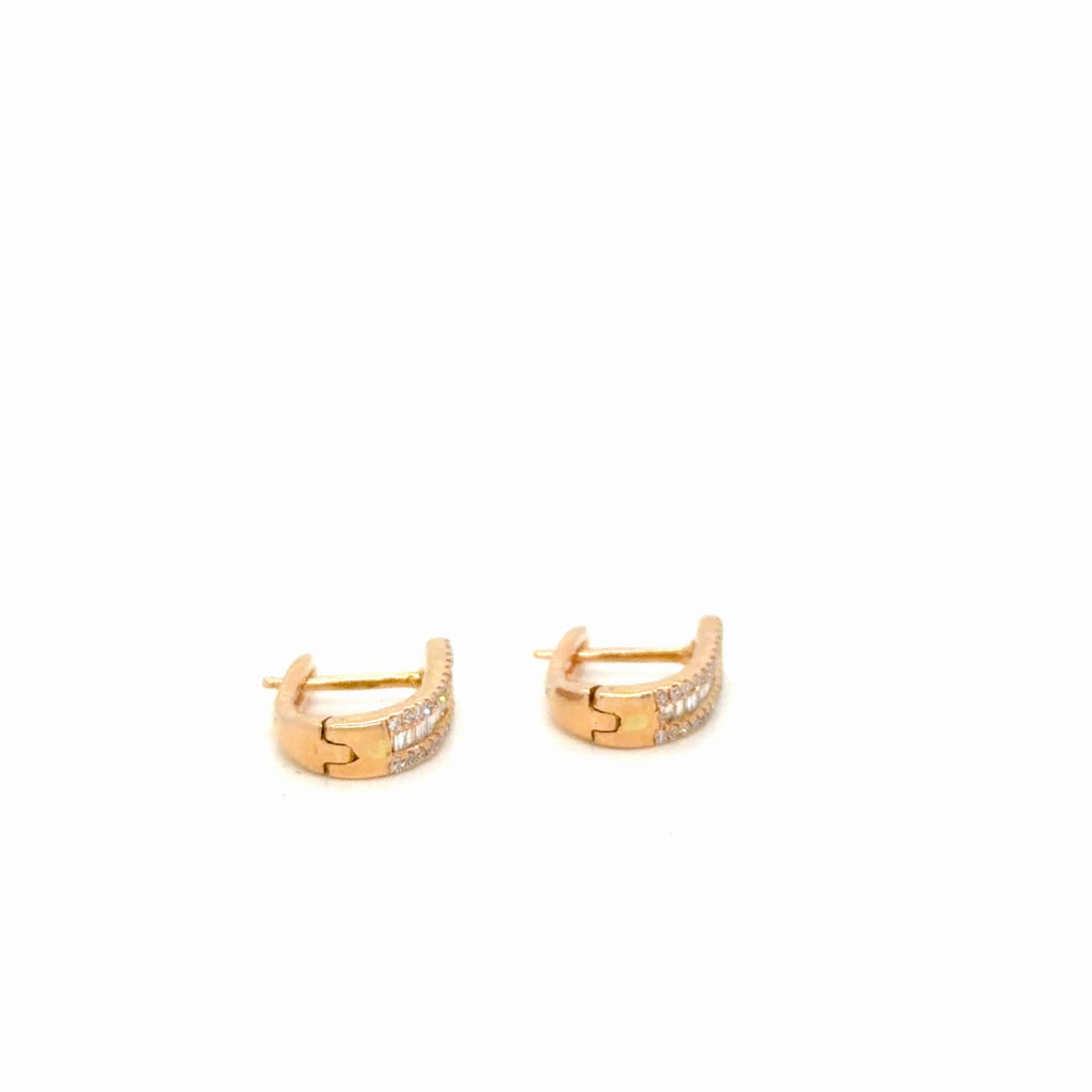 14K Rose Gold Diamond Huggie Hoop Earrings Baguette & Pave 0.50 ctw (view 4)