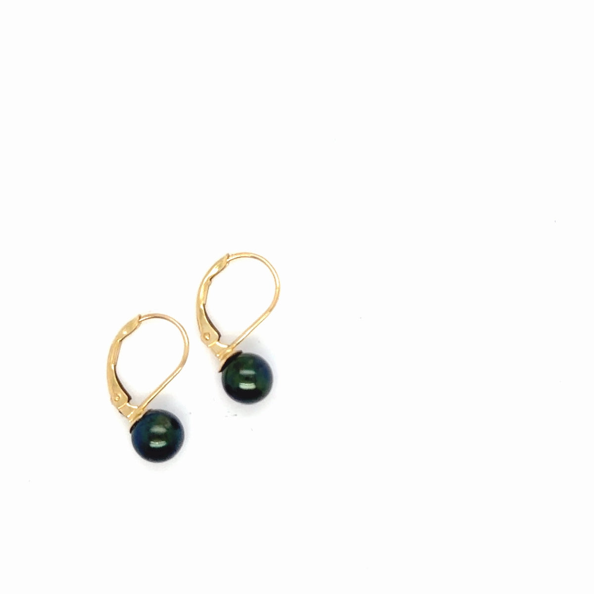 14K Yellow Gold Natural Black Pearl Leverback Drop Earrings 6.33mm (view 4)