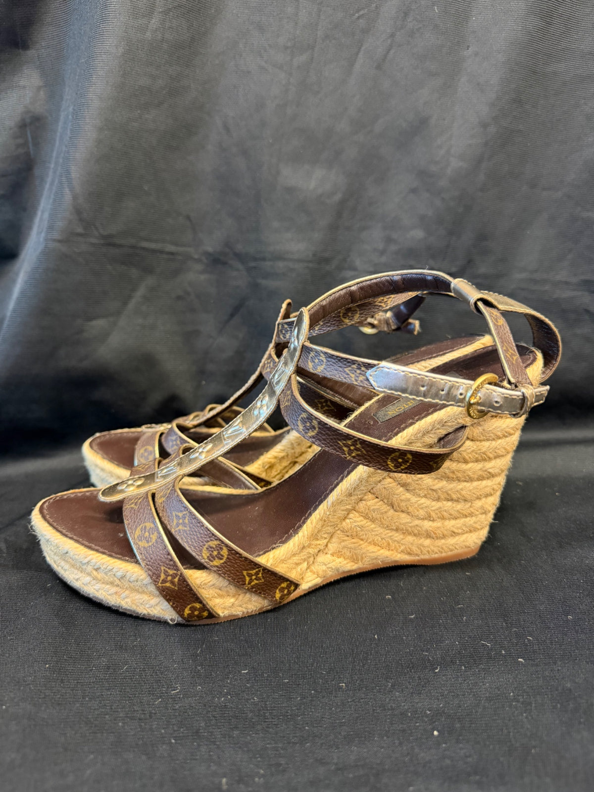 Louis Vuitton Monogram Espadrille Wedge Sandals Gold EU 39.5 (view 5)