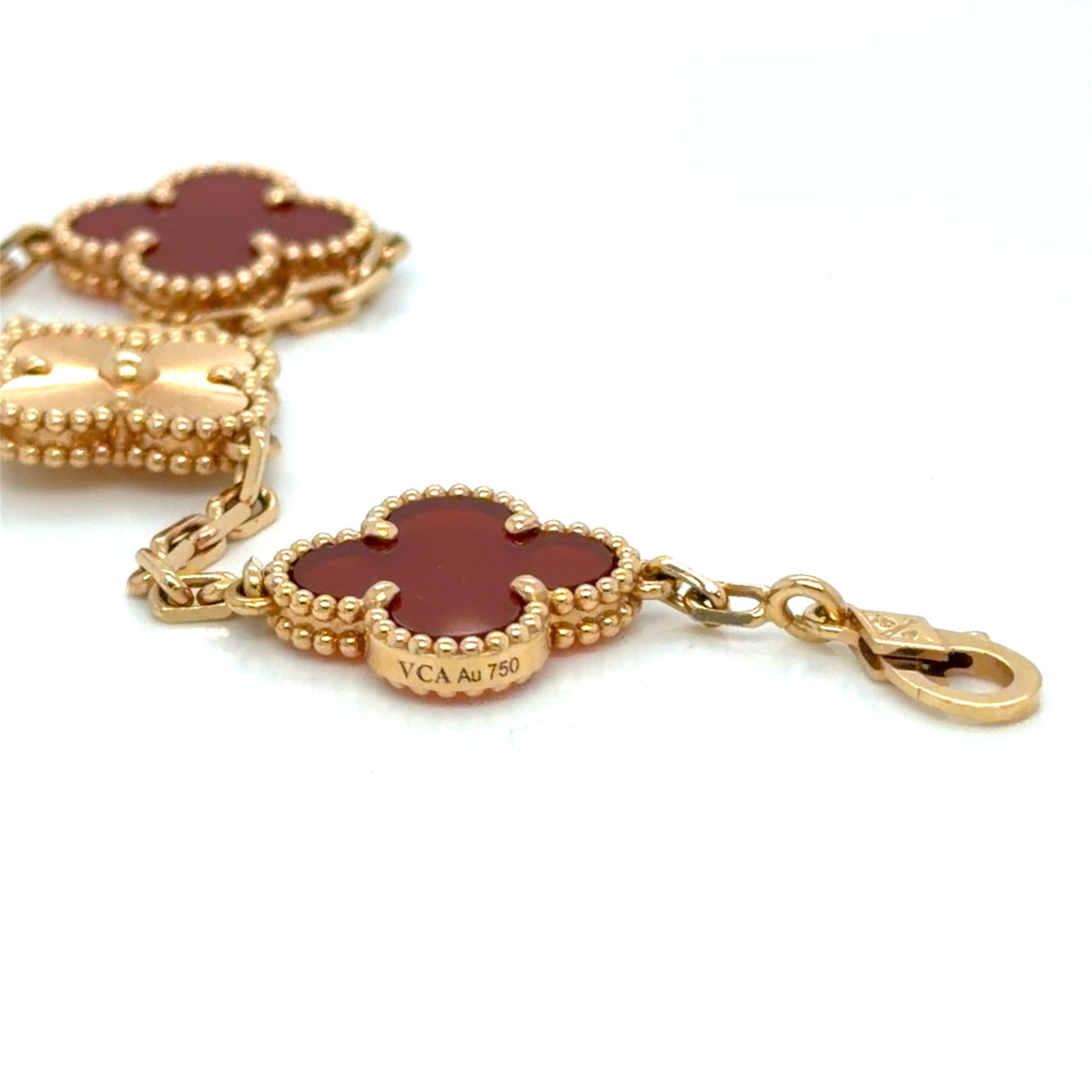 Van Cleef & Arpels Vintage Alhambra 5 Motif Bracelet 18K Rose Gold Carnelian (view 3)