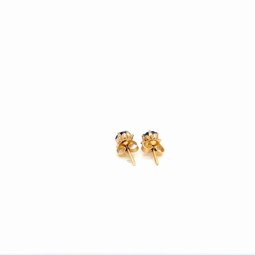 14K Yellow Gold Round Synthetic Blue Stone Stud Earrings (view 3)