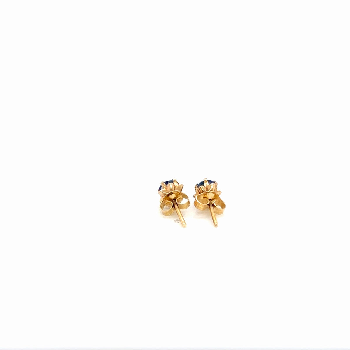 14K Yellow Gold Round Synthetic Blue Stone Stud Earrings (view 3)