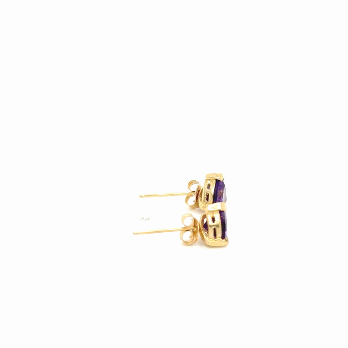 14K Yellow Gold Trillion-Cut Amethyst Stud Earrings (view 2)