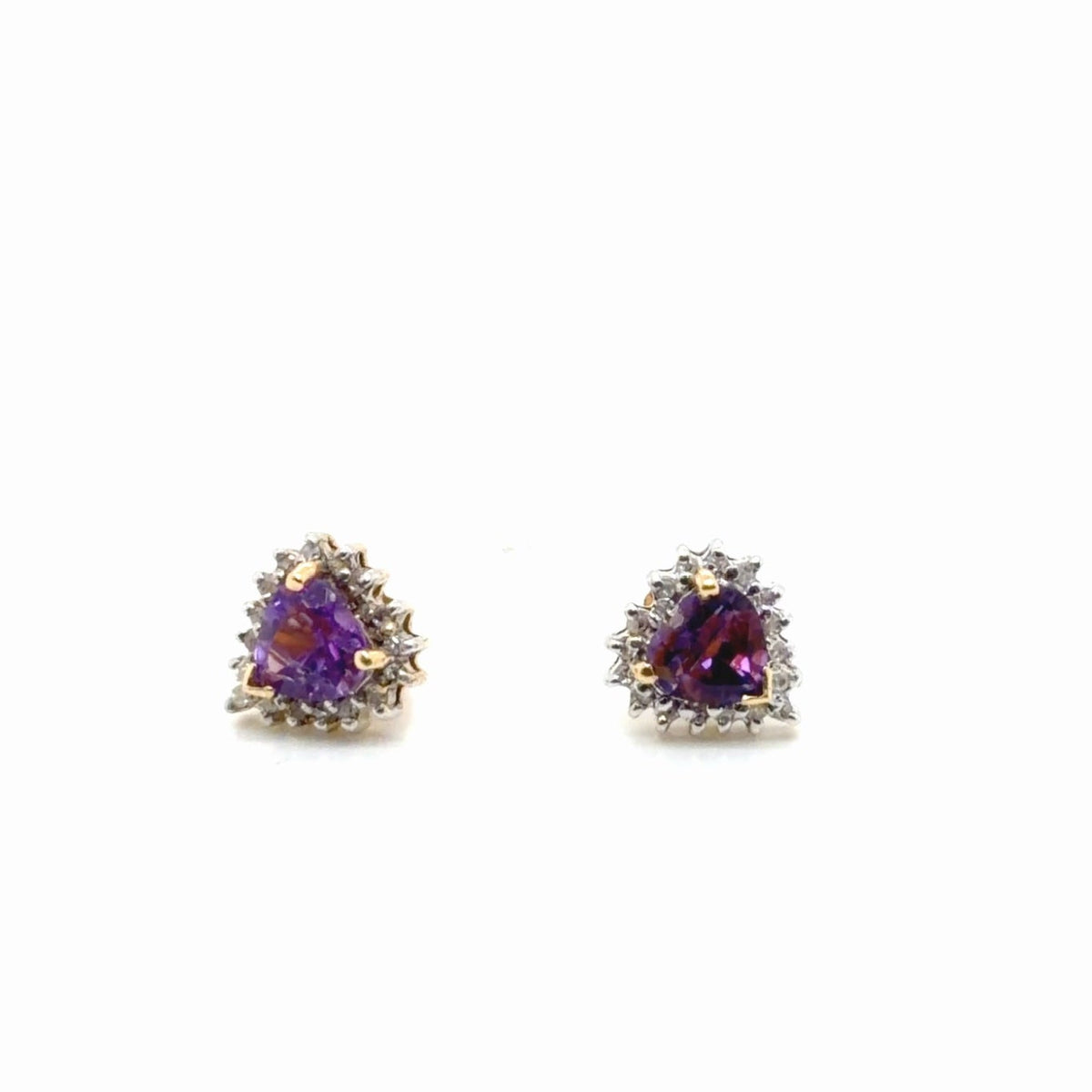 14k Two-Tone Gold Heart Amethyst Diamond Halo Stud Earrings (view 5)