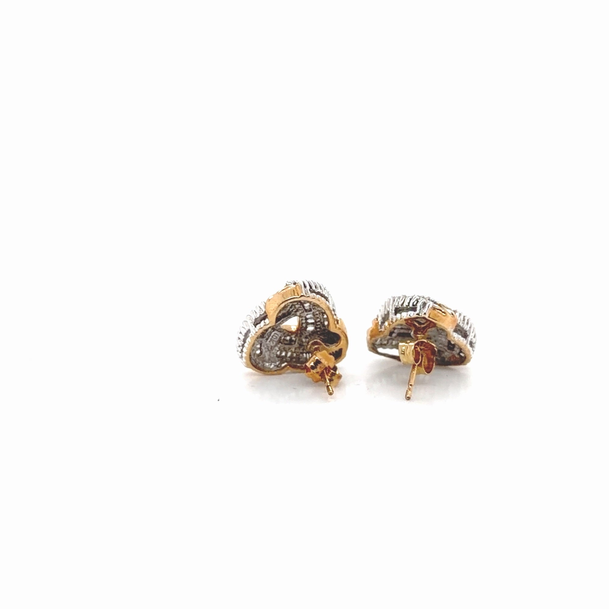 Diamond Baguette Love Knot Stud Earrings 1.25 ctw Two-Tone Gold