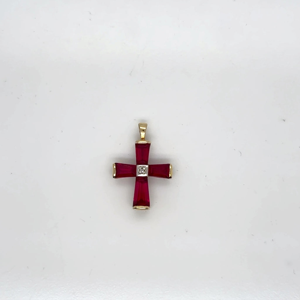 10K Yellow Gold Ruby Cross Pendant, 1.75g (view 3)