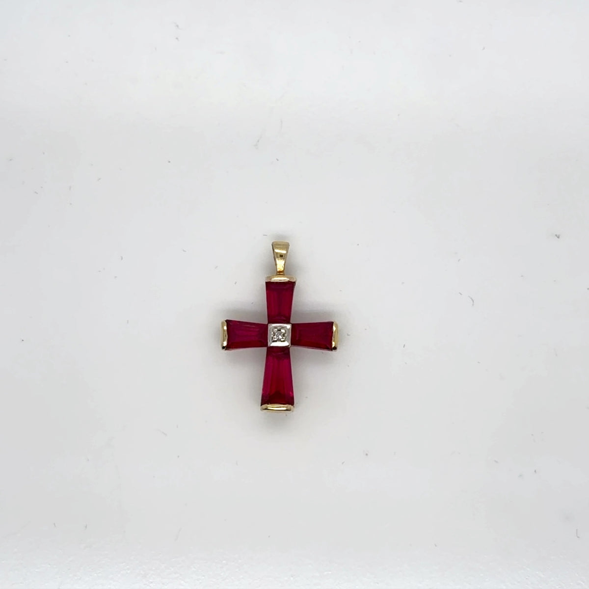 10K Yellow Gold Ruby Cross Pendant, 1.75g (view 3)