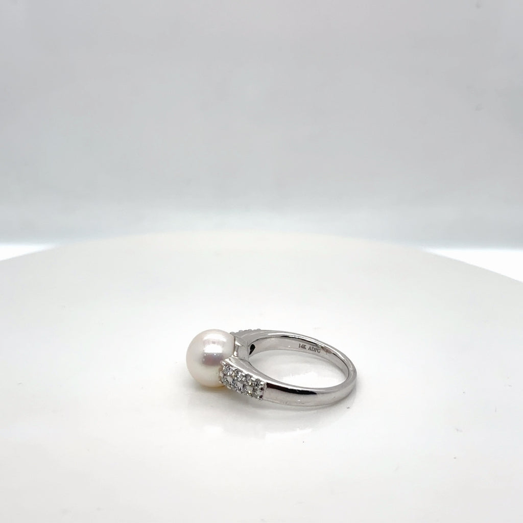 14k White Gold Pearl & Diamond Ring, 0.33 ctw Diamond Accents, Size 7 (view 2)