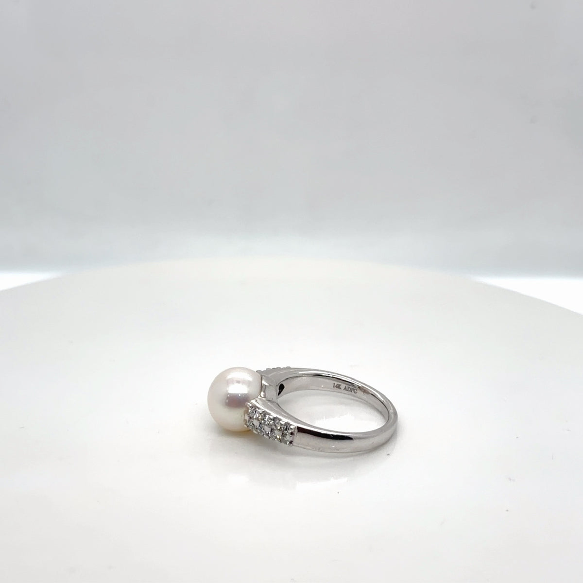 14k White Gold Pearl & Diamond Ring, 0.33 ctw Diamond Accents, Size 7 (view 2)