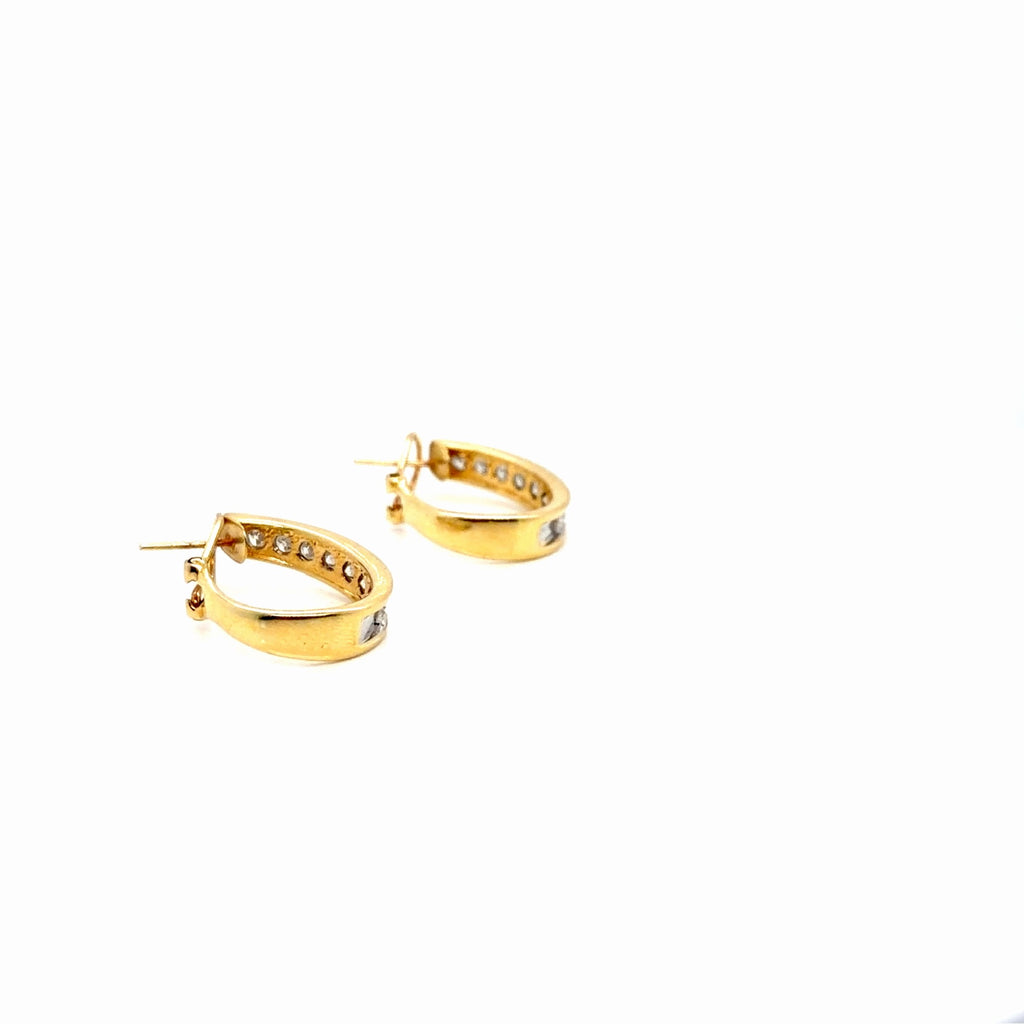 14K Yellow Gold Diamond Hoop Earrings 1.17 CTW Round Channel Set (view 3)