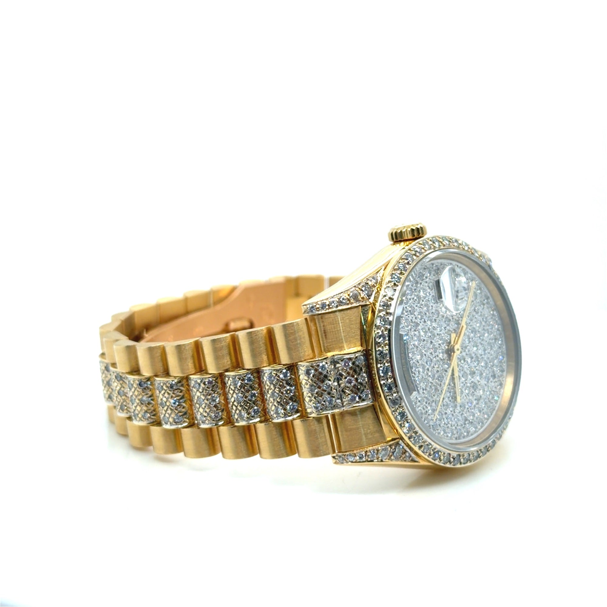 Rolex Day-Date 18238 18K Yellow Gold Custom Diamond Dial & Bezel 36mm