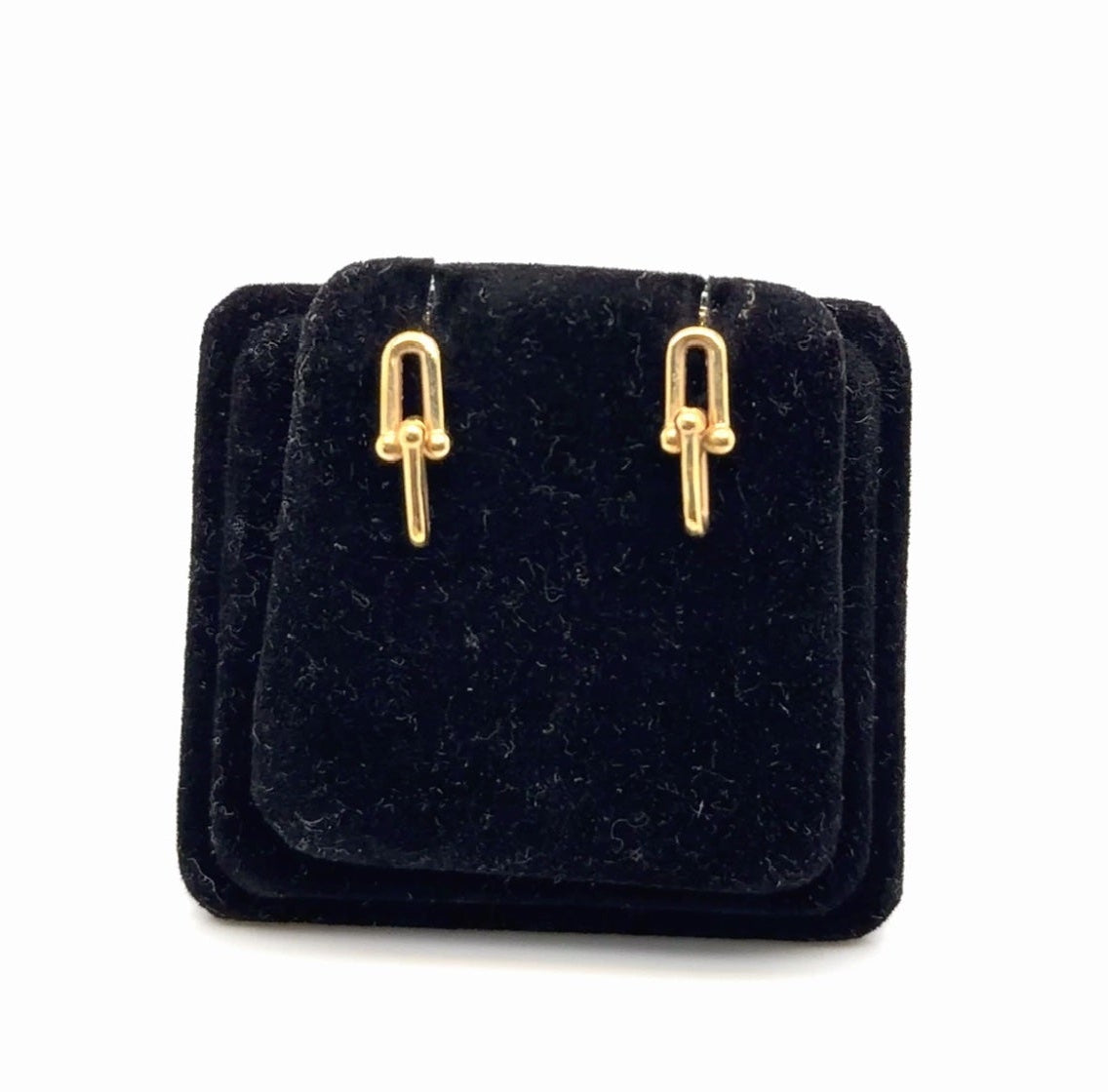 18K Yellow Gold Open Rectangle Link Stud Earrings 2.24g (view 1)