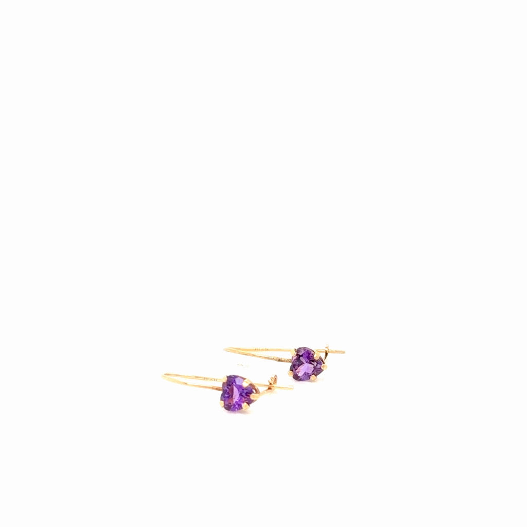 14K Yellow Gold Heart Amethyst Drop Earrings, Wire Back (view 2)