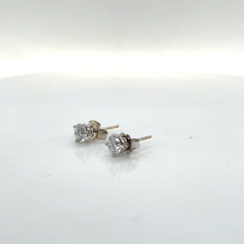 14K White Gold Natural Diamond Stud Earrings 0.80 ctw G I1 Round Brilliant (view 2)