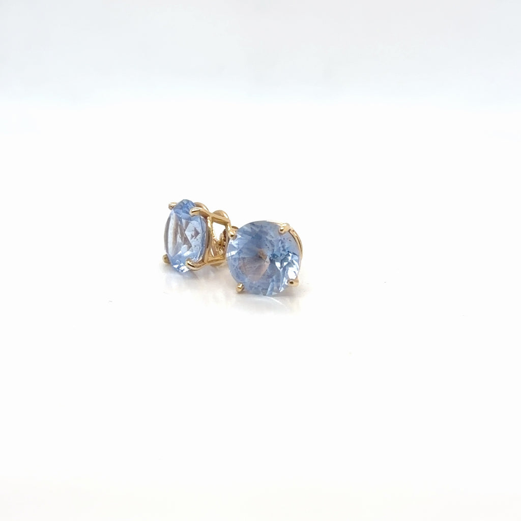 14K Yellow Gold Round Blue Synthetic Spinel Stud Earrings (view 4)