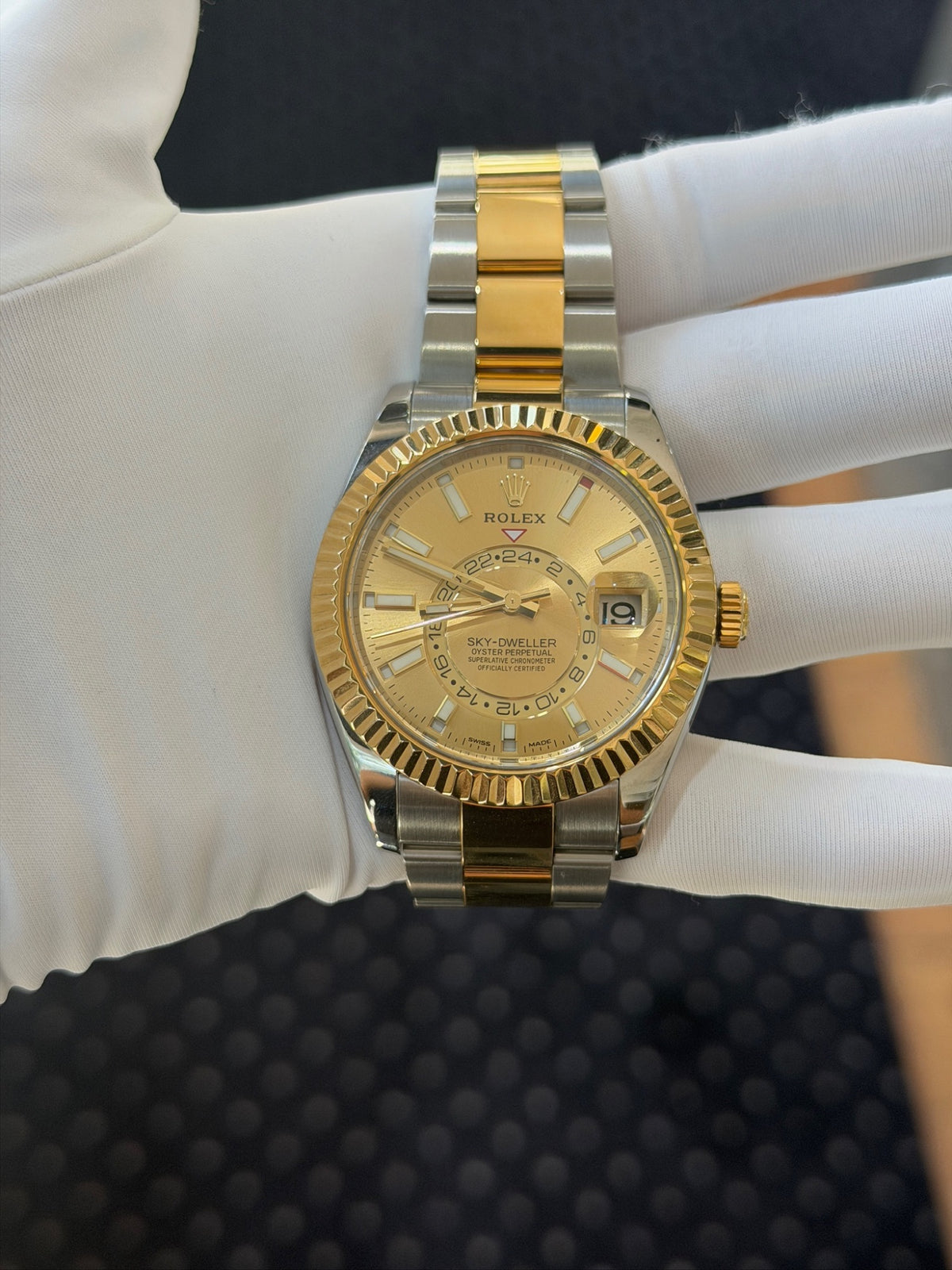 Rolex Sky-Dweller 42mm Two-Tone Steel 18k Gold Champagne Dial 326933 (view 12)