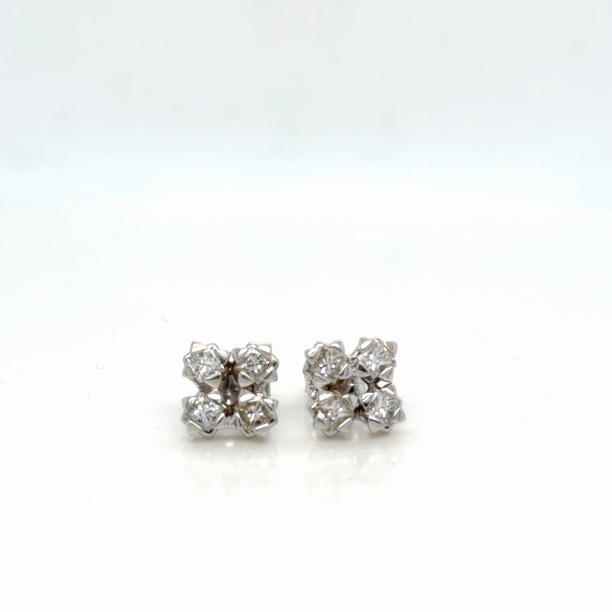 10K White Gold Natural Diamond Cluster Stud Earrings 0.80 ctw Princess Cut (view 2)