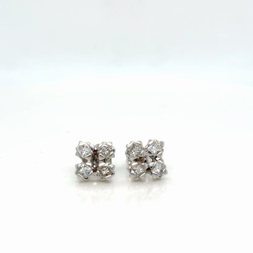 10K White Gold Natural Diamond Cluster Stud Earrings 0.80 ctw Princess Cut (view 2)