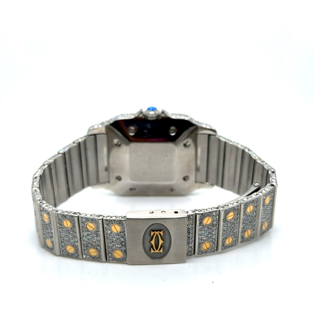 Cartier Santos Galbee Two-Tone Aftermarket Diamond Iced Out Watch (view 6)