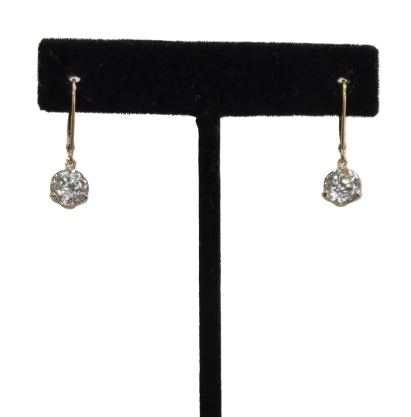 14K Yellow Gold Cubic Zirconia Leverback Dangle Earrings, 2.29g (view 3)