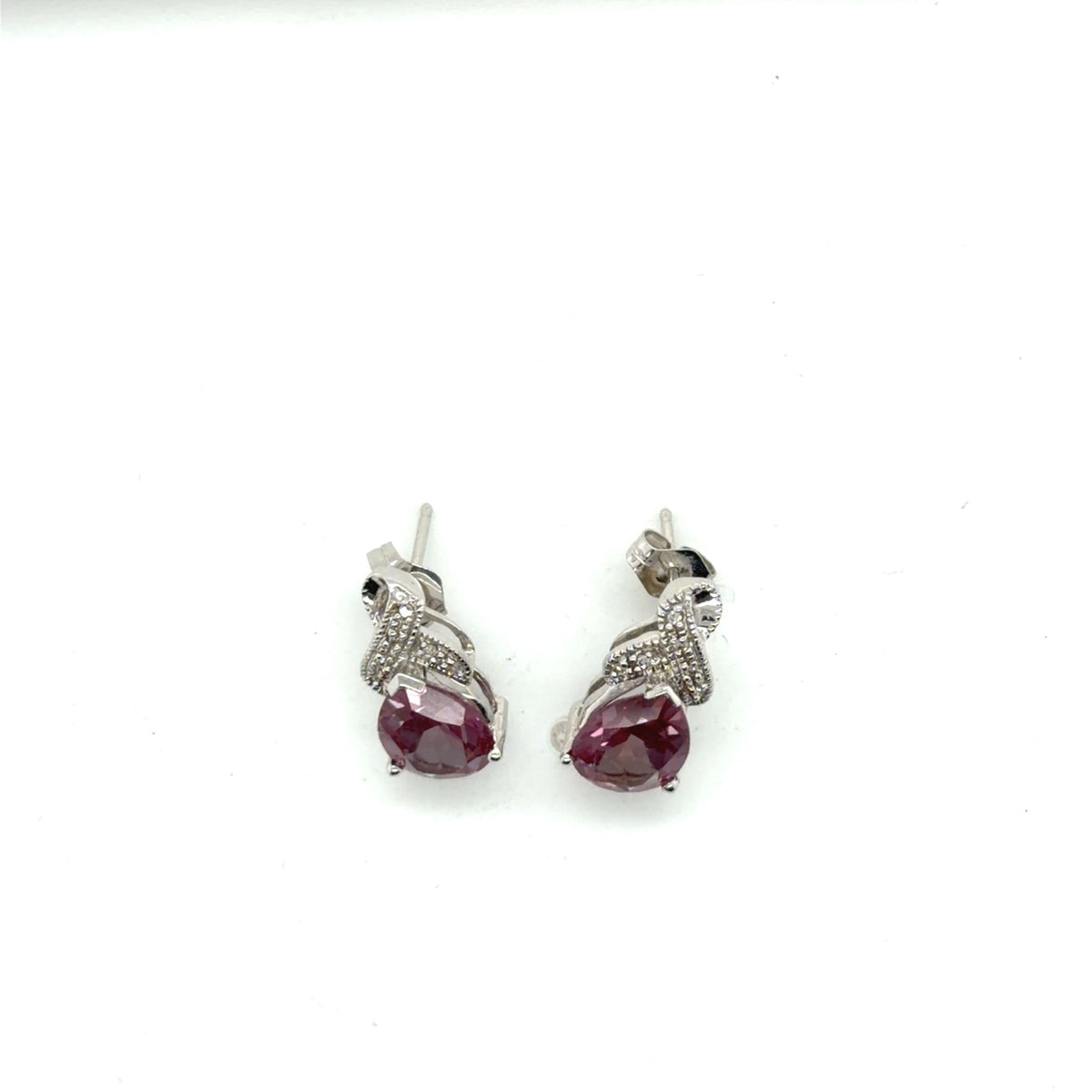 10K White Gold Synthetic Sapphire & Diamond Stud Earrings, Pear Cut (view 2)