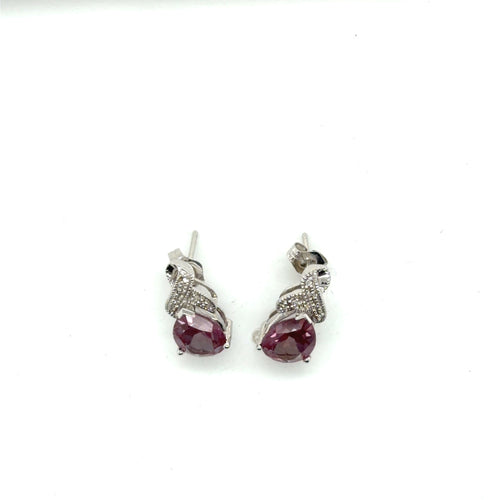 10K White Gold Synthetic Sapphire & Diamond Stud Earrings, Pear Cut (view 2)